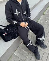Hearujoy Hip Hop Dart Print Oversized Zip Up Hoodie Sweatpants Two Piece Set Y2K Clothes Tracksuit Men Casual Pants Tops Men Clothing